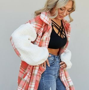 Somewhere in Seattle Full Size Plaid Teddy Sleeve Shacket